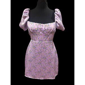 ZARA Lavender Floral Mini Dress Women SM Open Back Tie Details cottagecore fairy